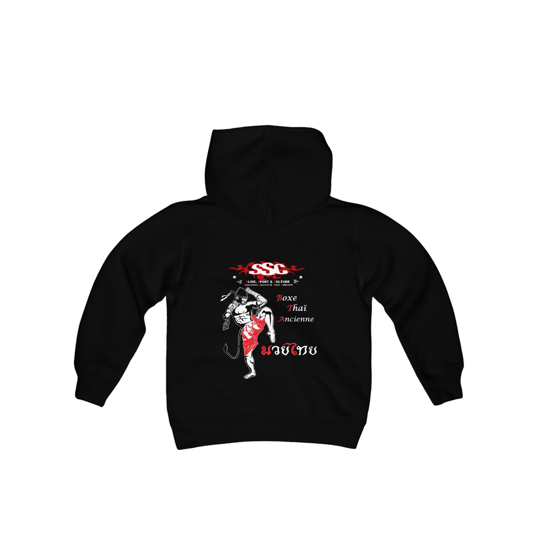 D001E Sweat à Capuche "Boxeur Thaï Hanuman" pour Enfant ou Jeune noir - Qualité Premium au Meilleur Prix