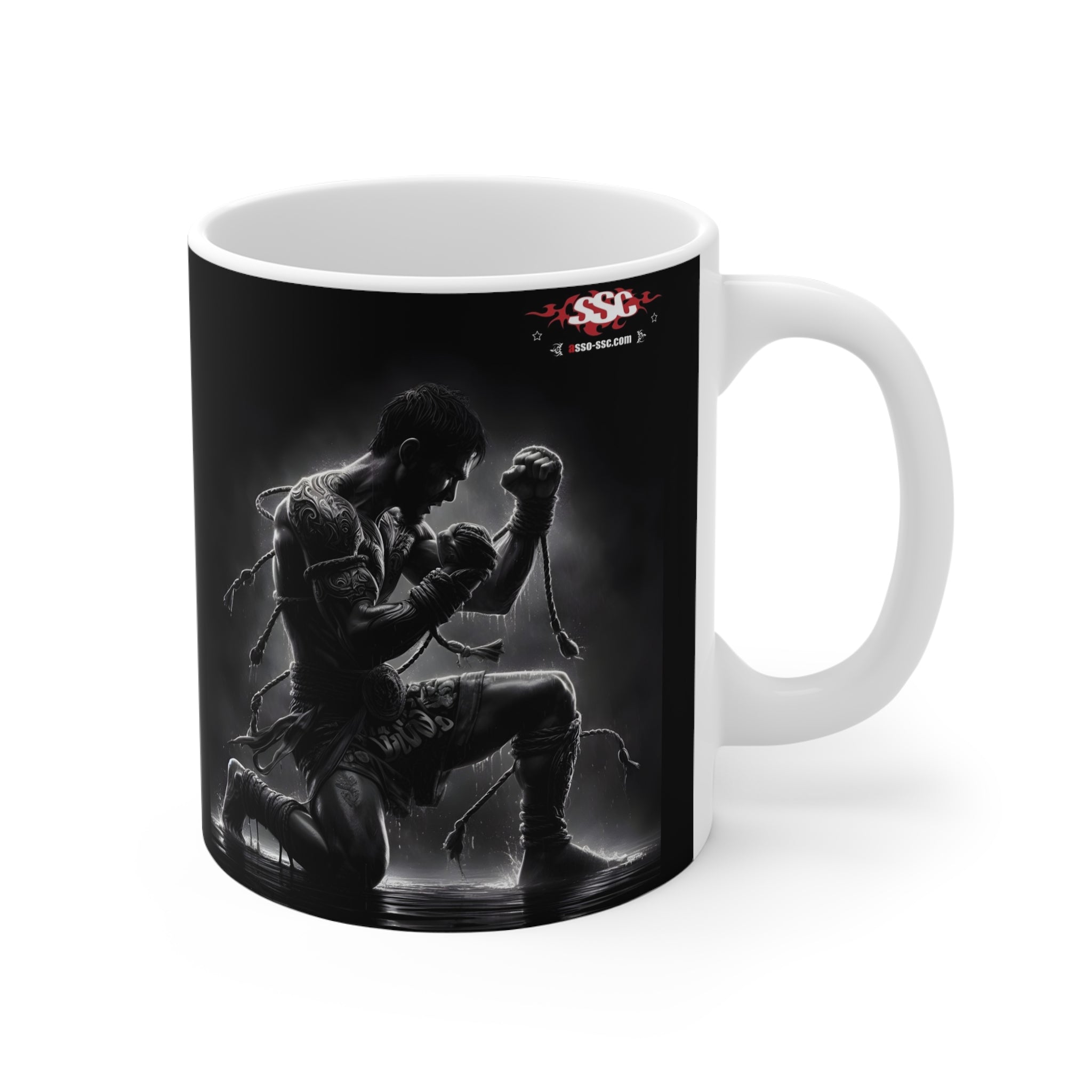 E001A - Mug (tasse) Blanc & Noir 11oz "puissance du Muay Thaï"