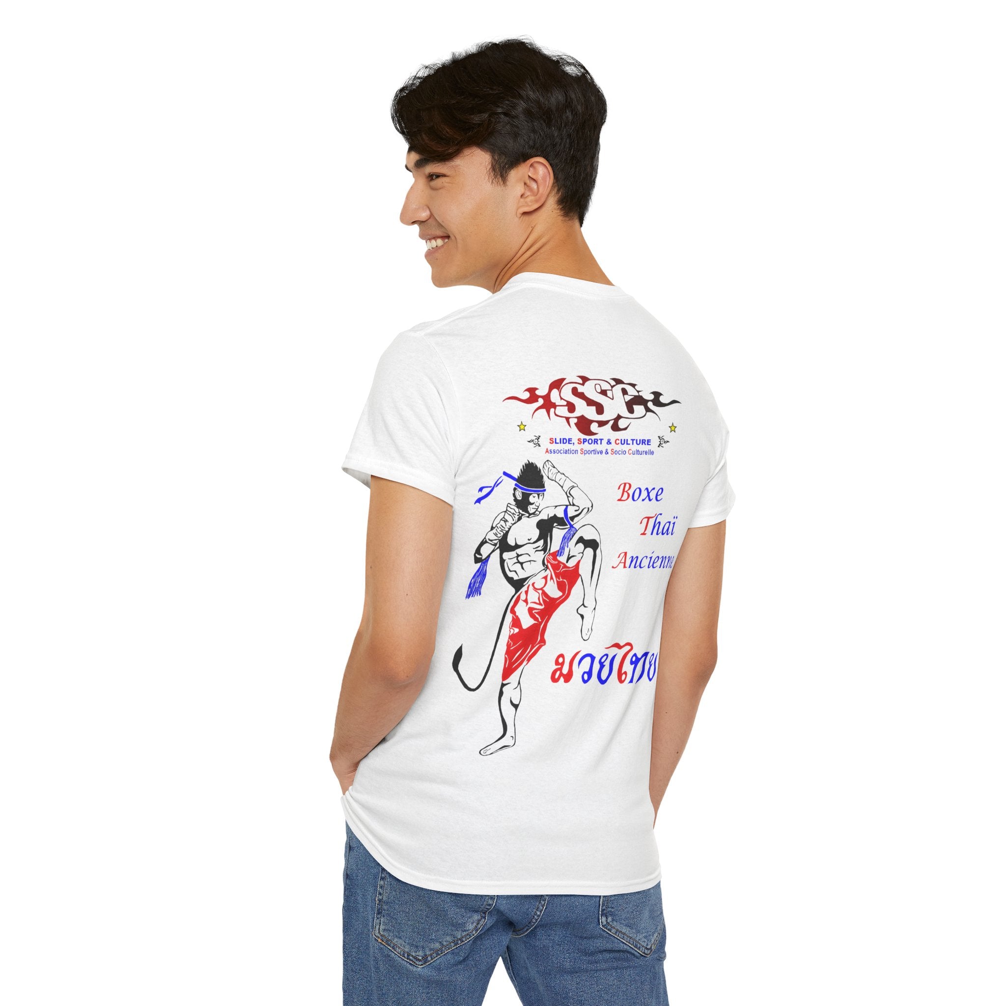 C003A T-shirt Muay Thaï "Hanuman Boxe Thaï" pour adultes, homme ou femme, noir ou Blanc - Qualité Premium au Meilleur Prix