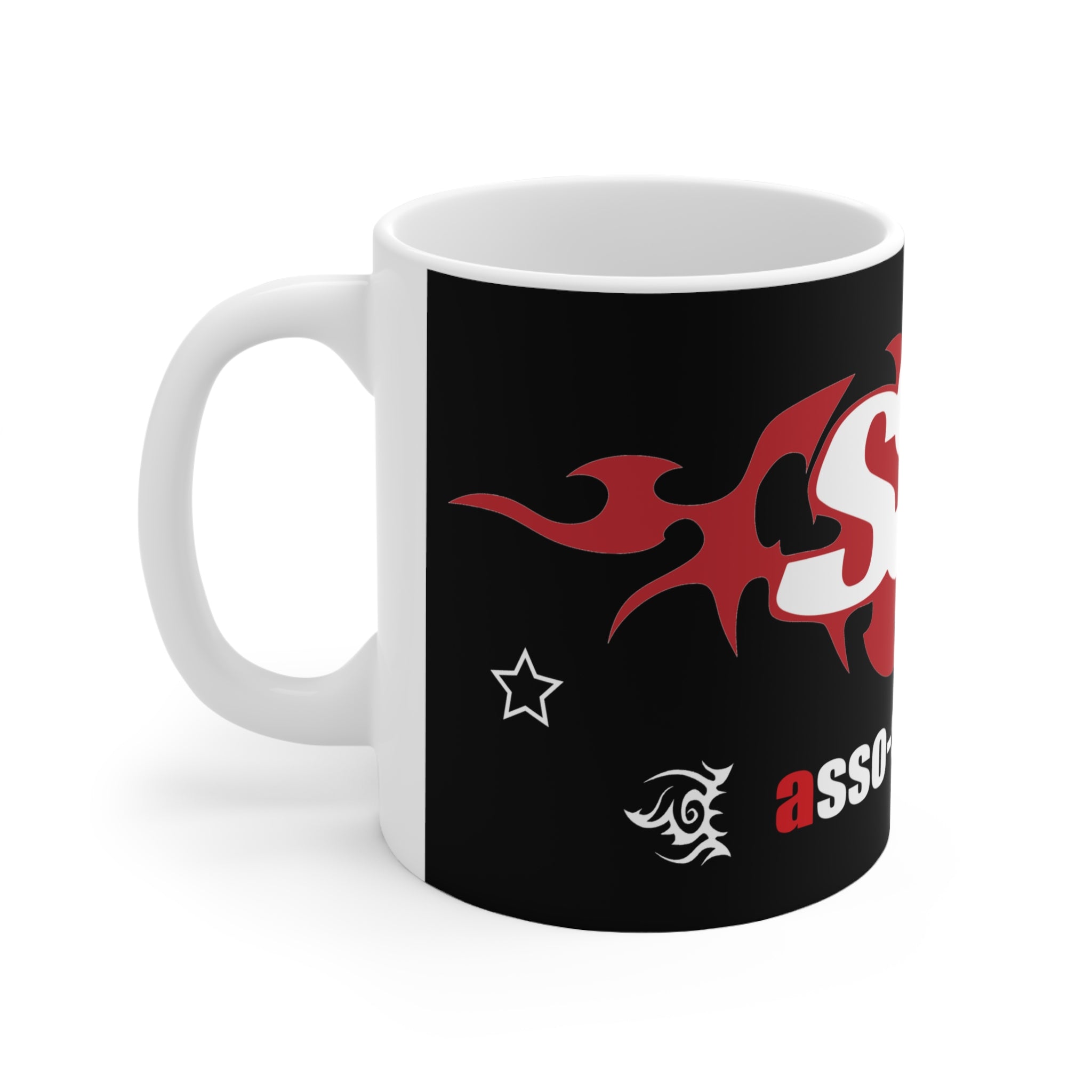 E004A - Mug (tasse) Blanc & Noir 11oz "Asso-ssc.com"