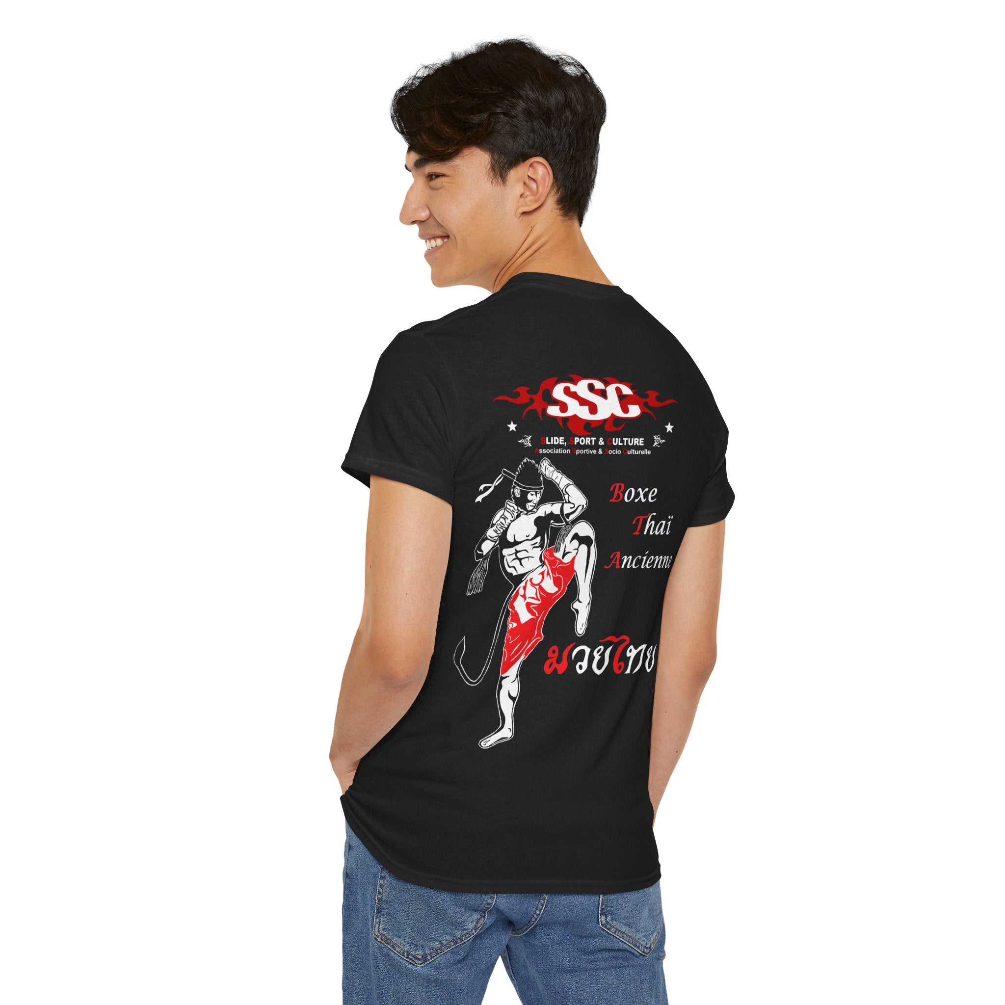 C003A T-shirt Muay Thaï "Hanuman Boxe Thaï" pour adultes, homme ou femme, noir ou Blanc - Qualité Premium au Meilleur Prix