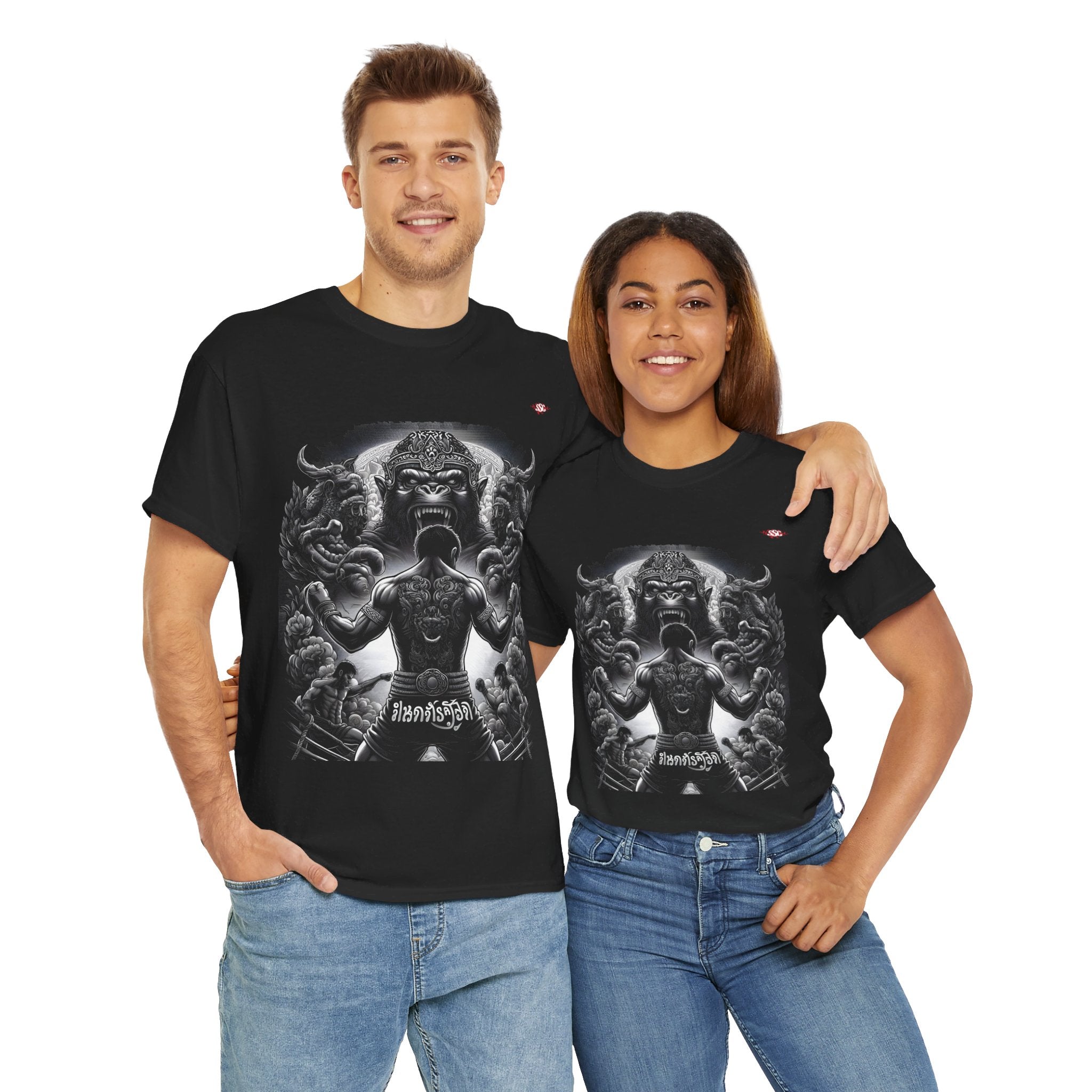 A007A T-shirt Muay Thaï "Hanuman boxing" pour adultes, homme ou femme, noir - Qualité Premium au Meilleur Prix