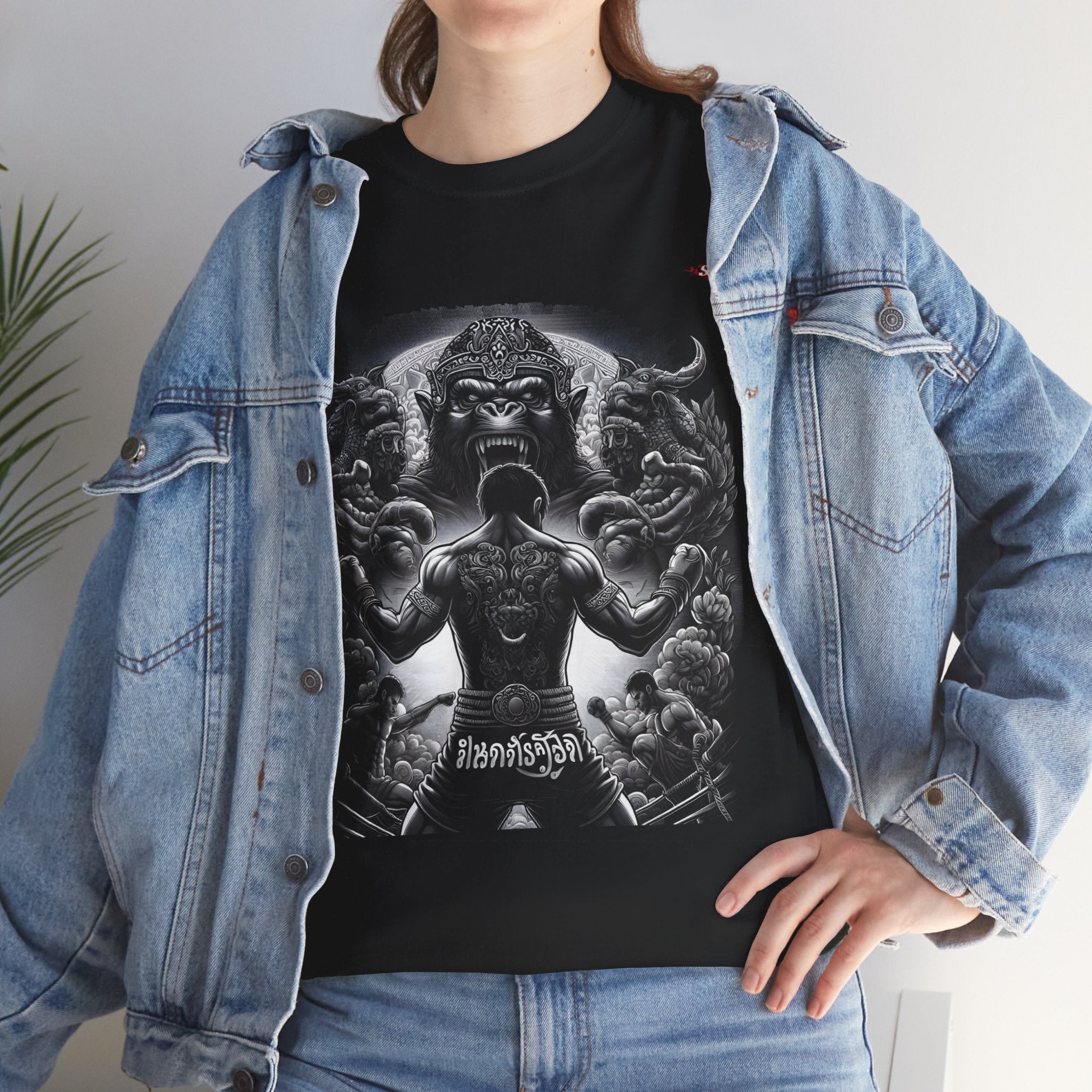 A007A T-shirt Muay Thaï "Hanuman boxing" pour adultes, homme ou femme, noir - Qualité Premium au Meilleur Prix