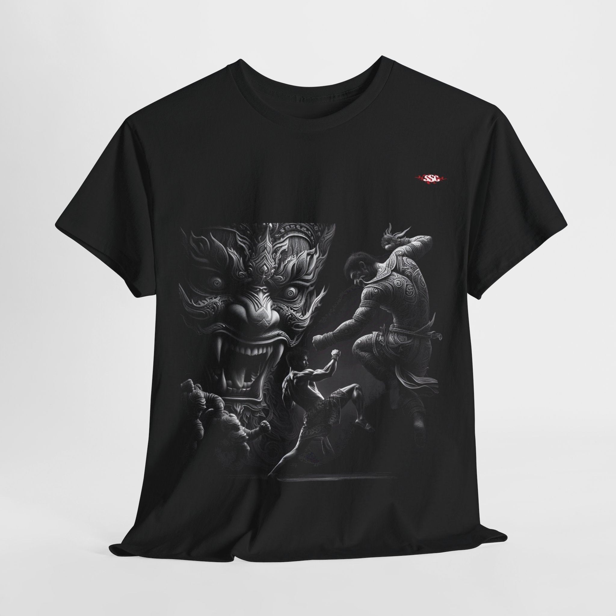 A003A T-shirt Muay Thaï "Défi d'Hanuman" pour adultes, homme ou femme, noir - Qualité Premium au Meilleur Prix