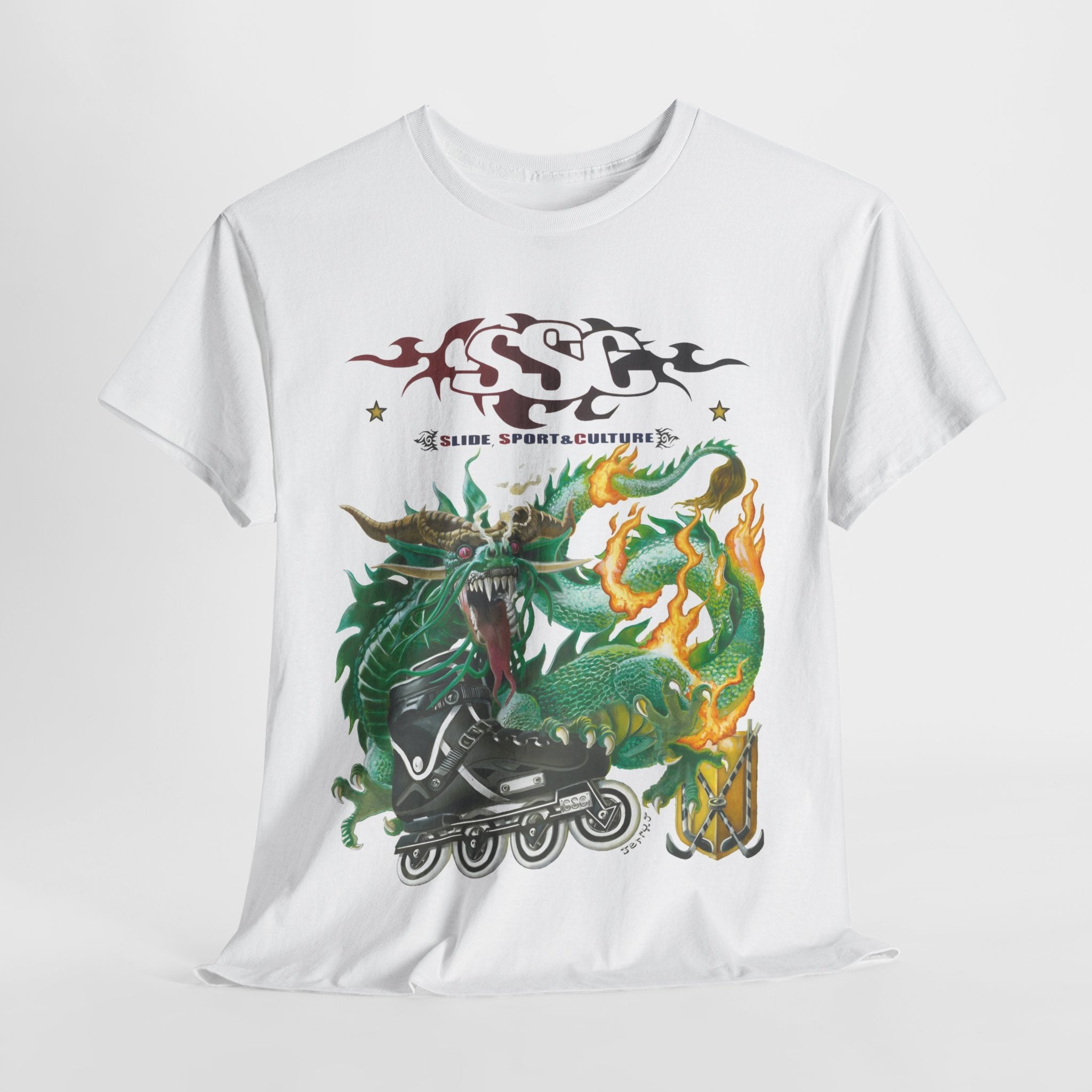 C002A T-shirt de Roller "J.J Dragon Roller" pour adultes, homme ou femme, Blanc - Qualité Premium au Meilleur Prix