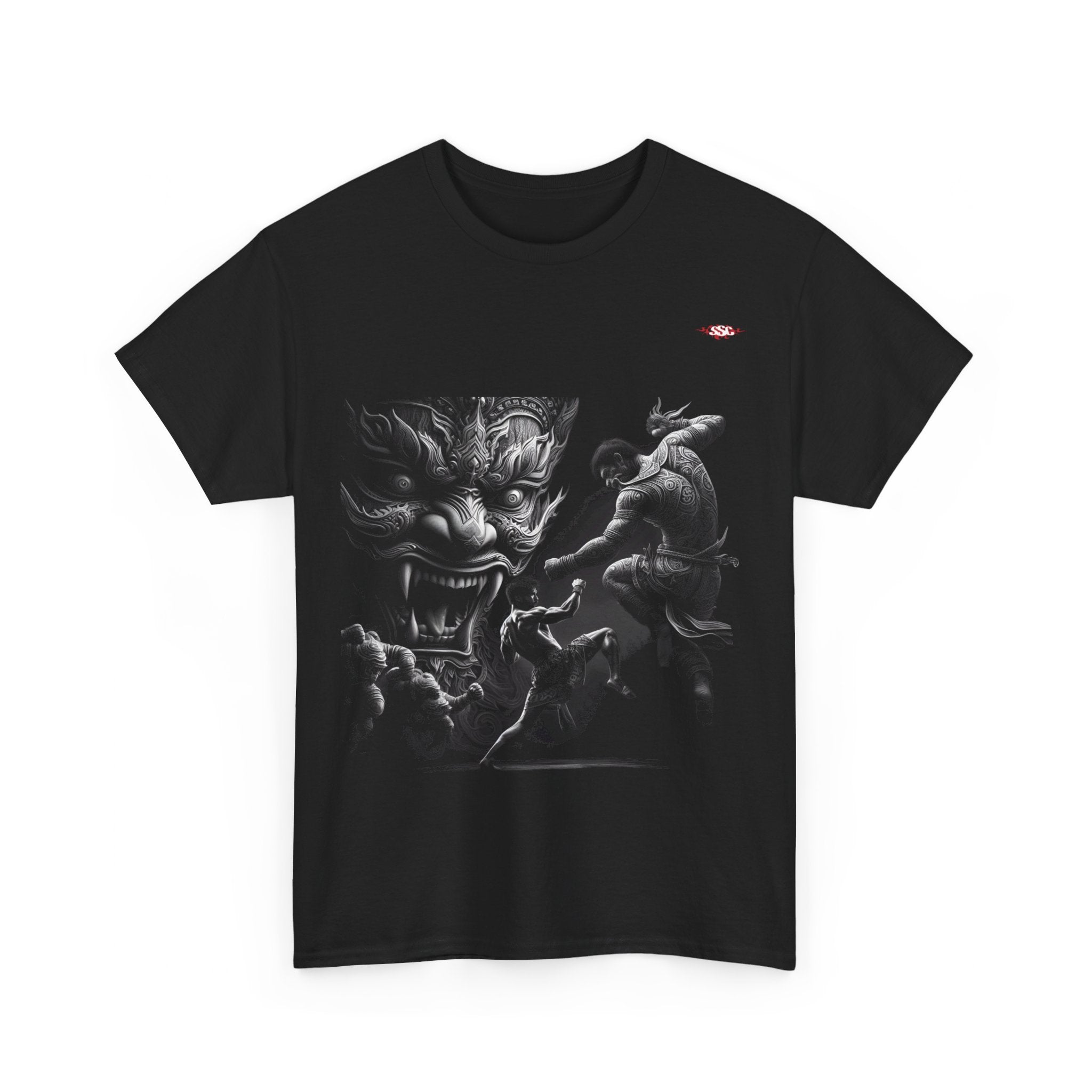 A003A T-shirt Muay Thaï "Défi d'Hanuman" pour adultes, homme ou femme, noir - Qualité Premium au Meilleur Prix