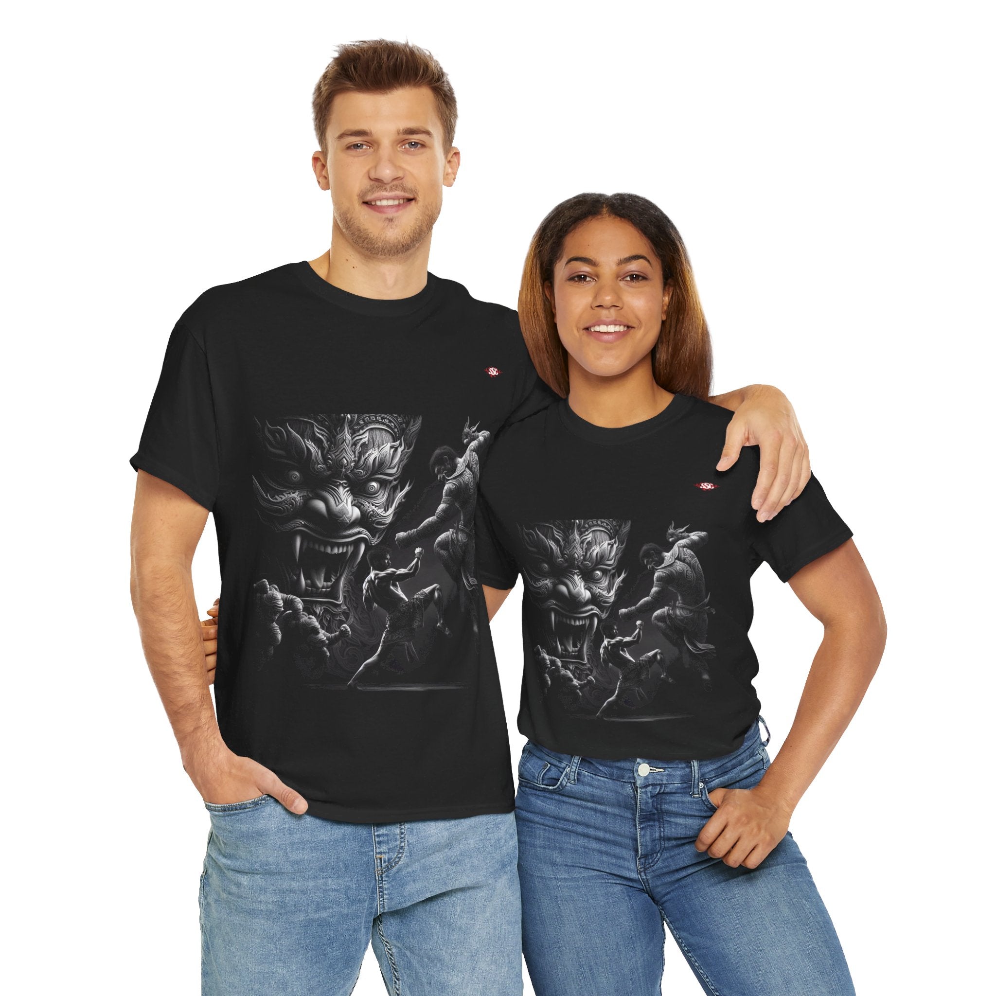 A003A T-shirt Muay Thaï "Défi d'Hanuman" pour adultes, homme ou femme, noir - Qualité Premium au Meilleur Prix