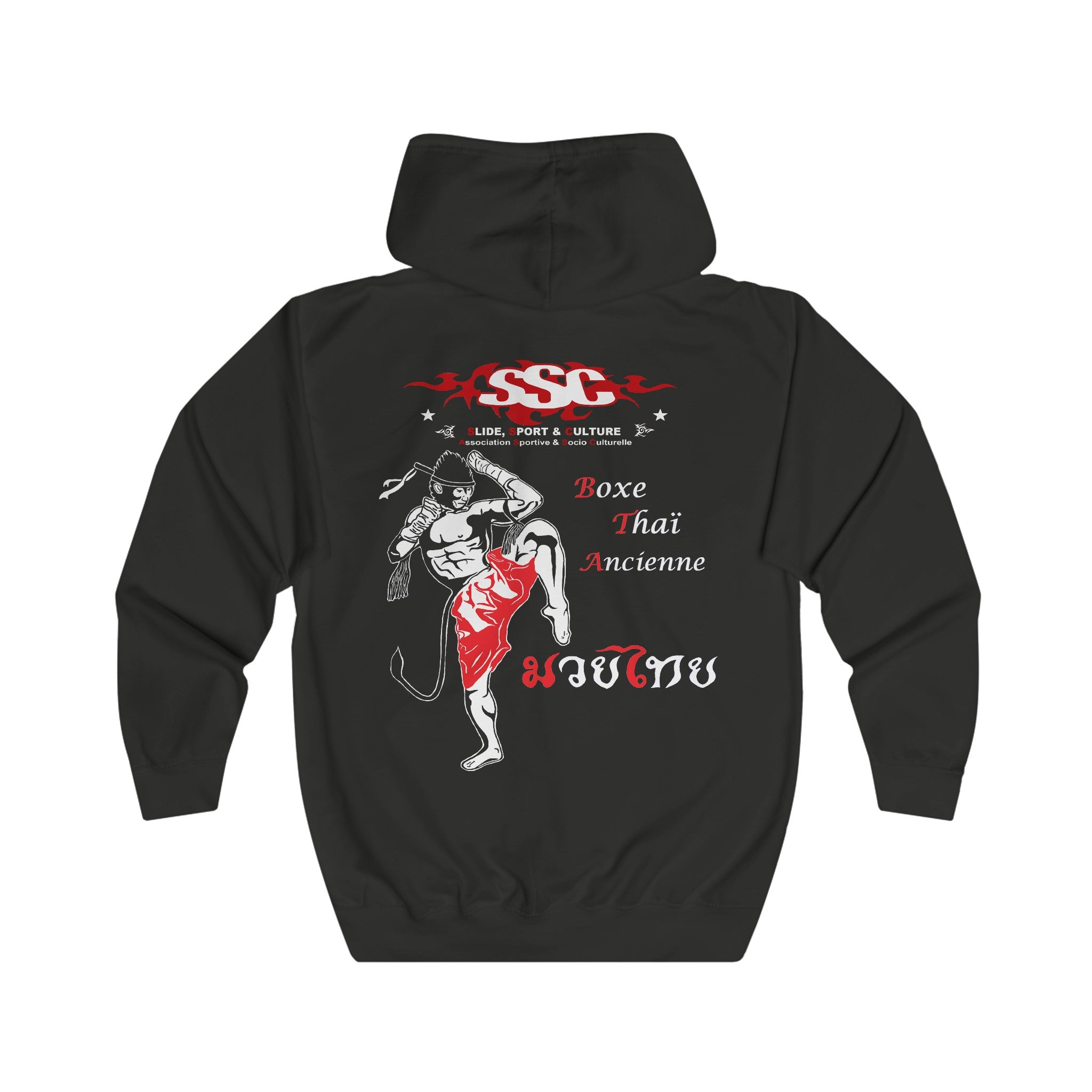 D001A Sweat à Capuche "Boxeur Thaï Hanuman" pour adulte, homme ou femme noir - Qualité Premium au Meilleur Prix