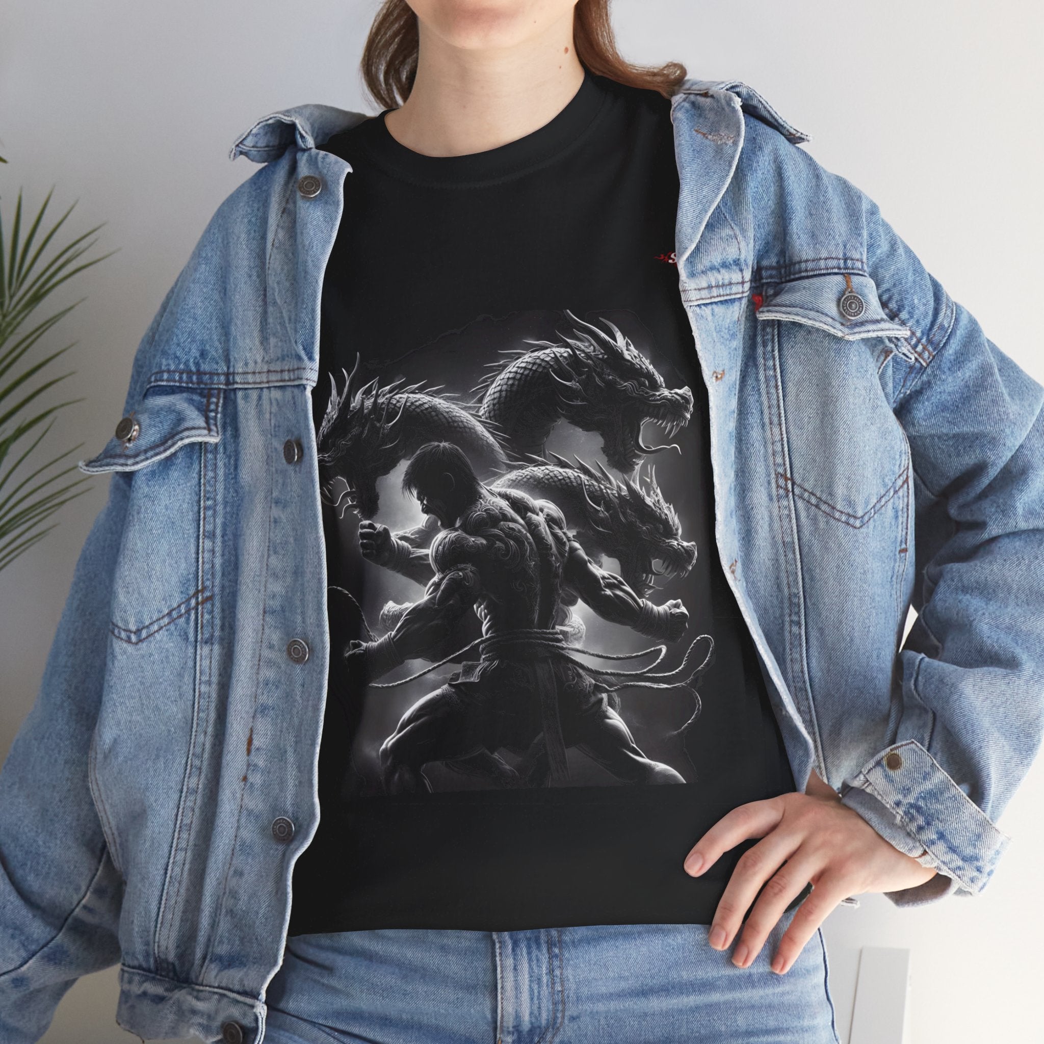 A006A T-shirt Muay Thaï "Guerrier dragon" pour adultes, homme ou femme, noir - Qualité Premium au Meilleur Prix