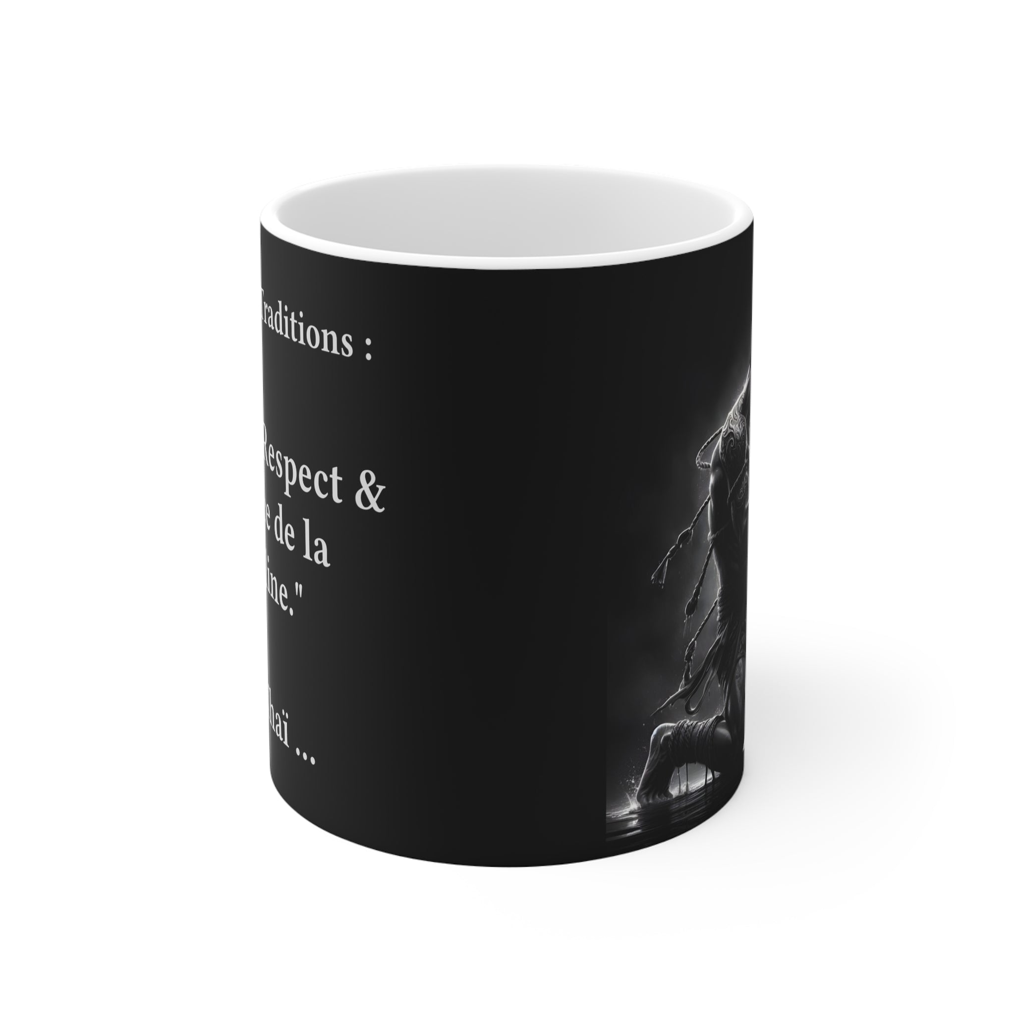 E001A - Mug (tasse) Blanc & Noir 11oz "puissance du Muay Thaï"