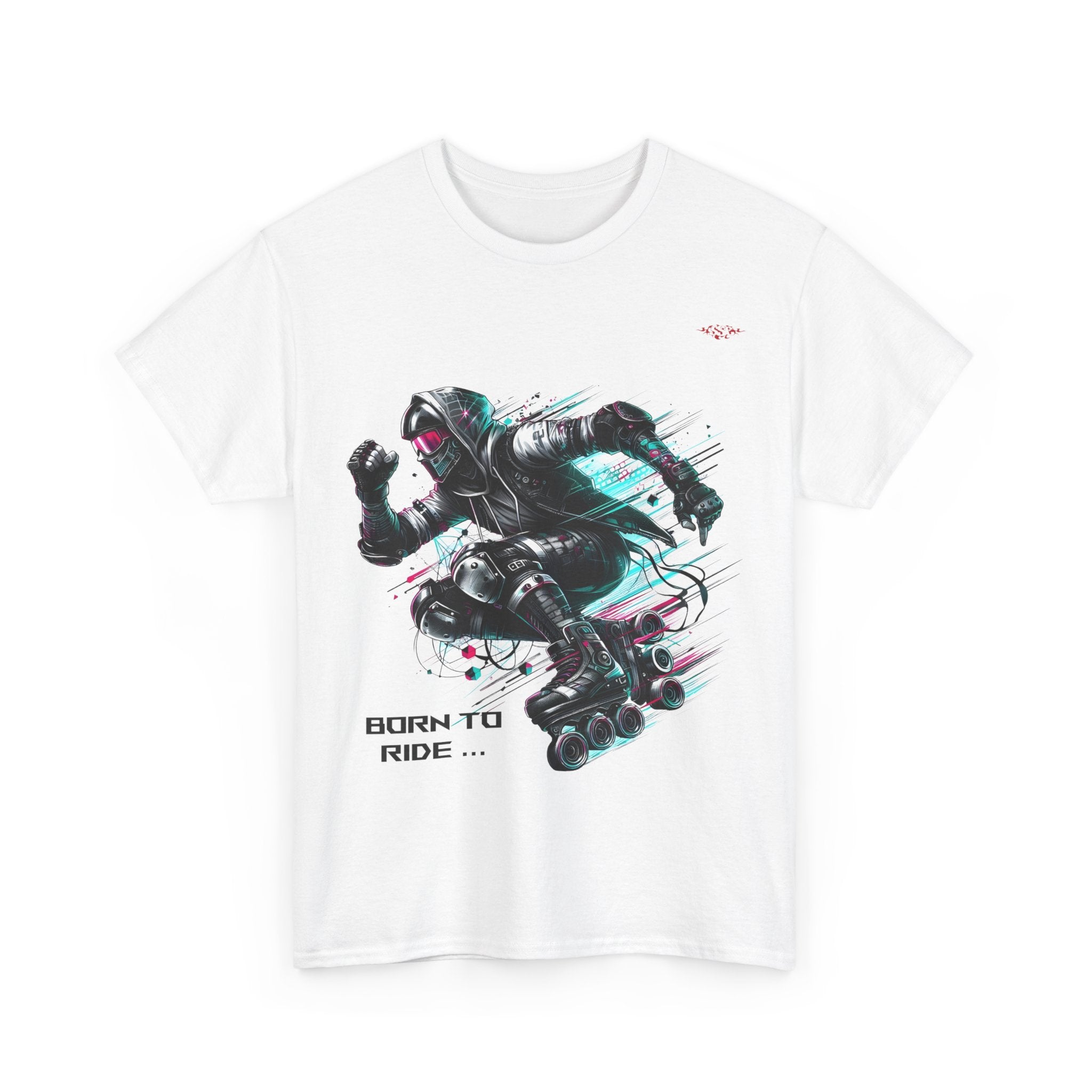 B001A T-shirt de Roller "Born to Ride" pour adultes, homme ou femme, Blanc - Qualité Premium au Meilleur Prix