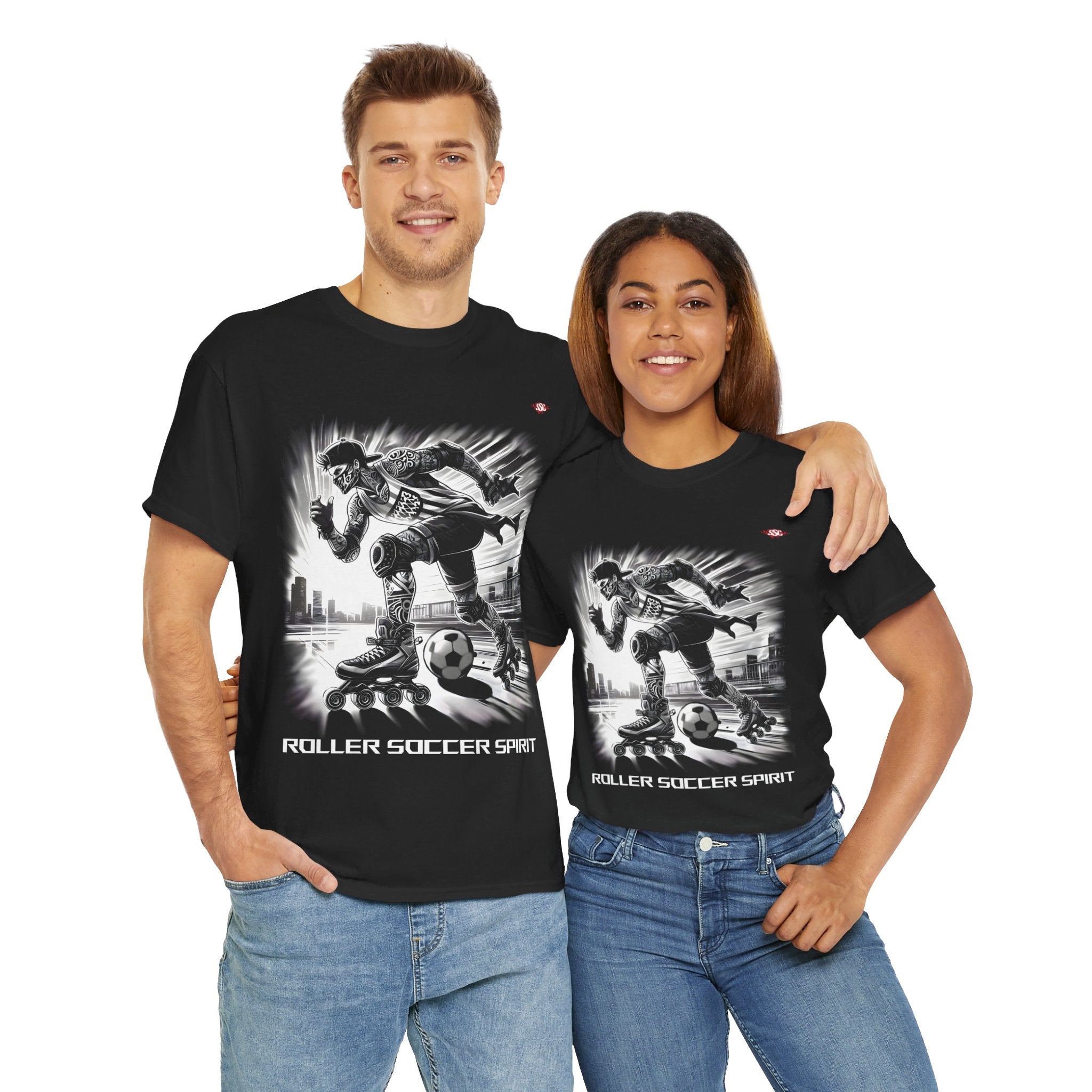 B005A T-shirt noir "“ROLLER SOCCER SPIRIT” pour adultes, homme ou femmer - Qualité Premium au Meilleur Prix Dynamisme et Style Urbain
