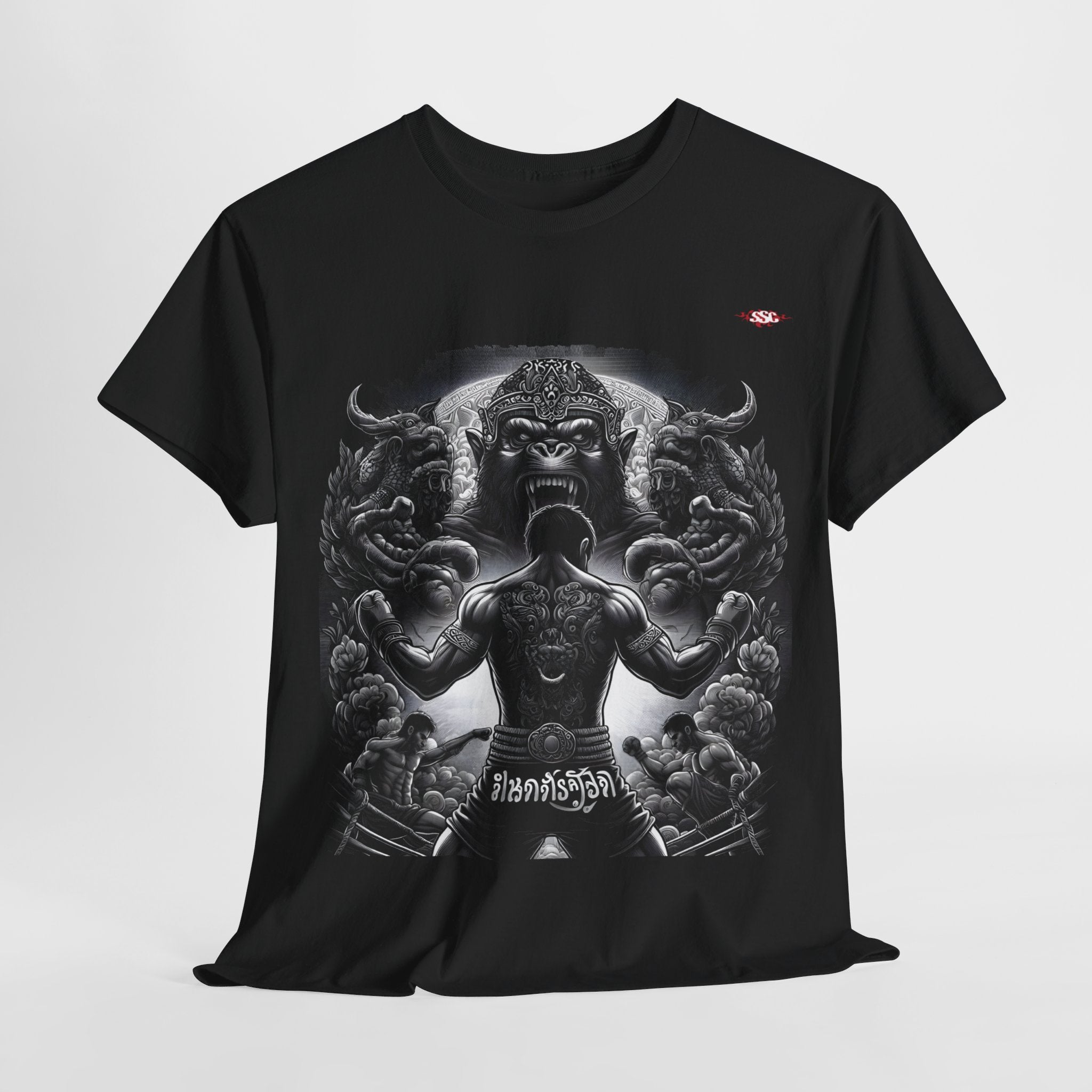 A007A T-shirt Muay Thaï "Hanuman boxing" pour adultes, homme ou femme, noir - Qualité Premium au Meilleur Prix
