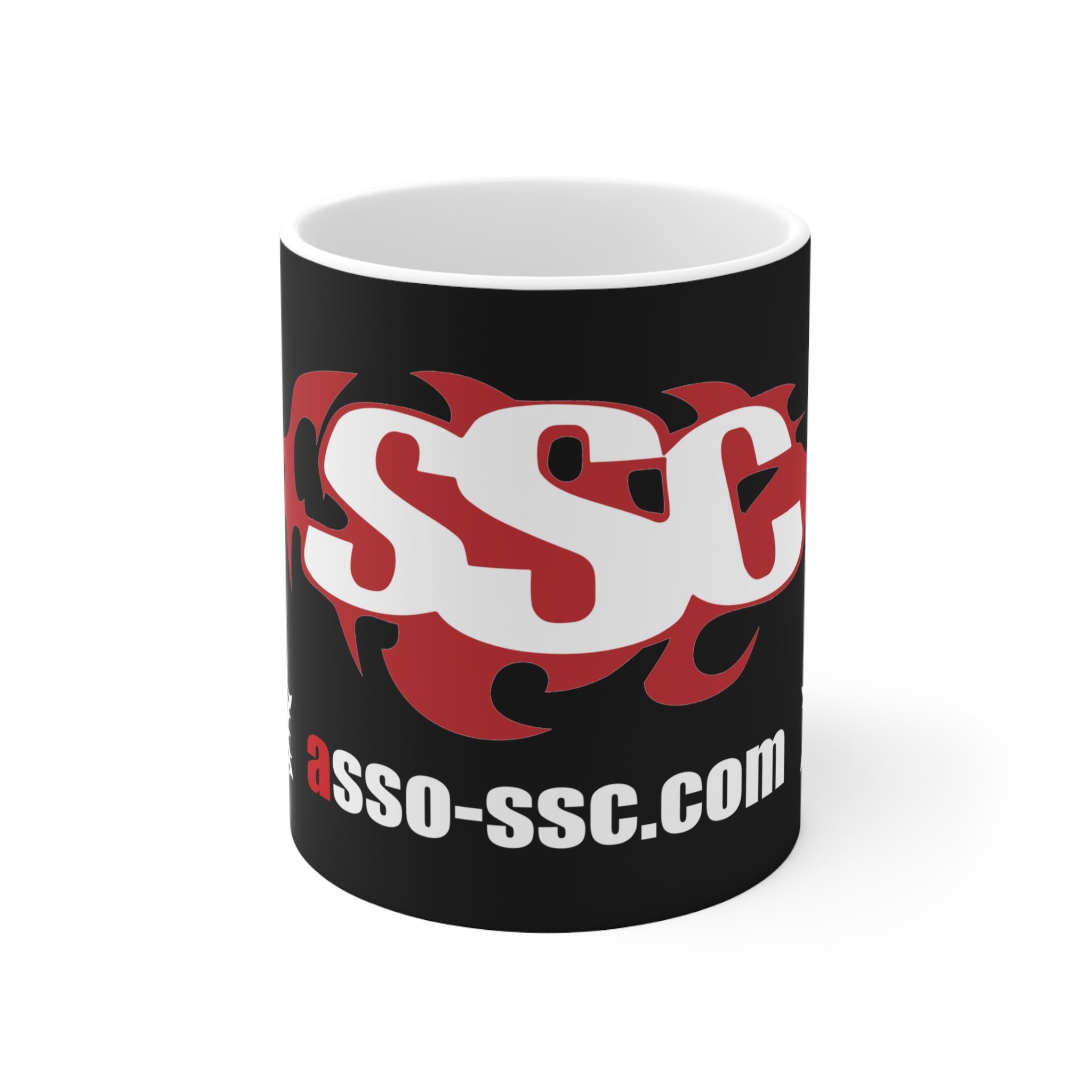 E004A - Mug (tasse) Blanc & Noir 11oz "Asso-ssc.com"