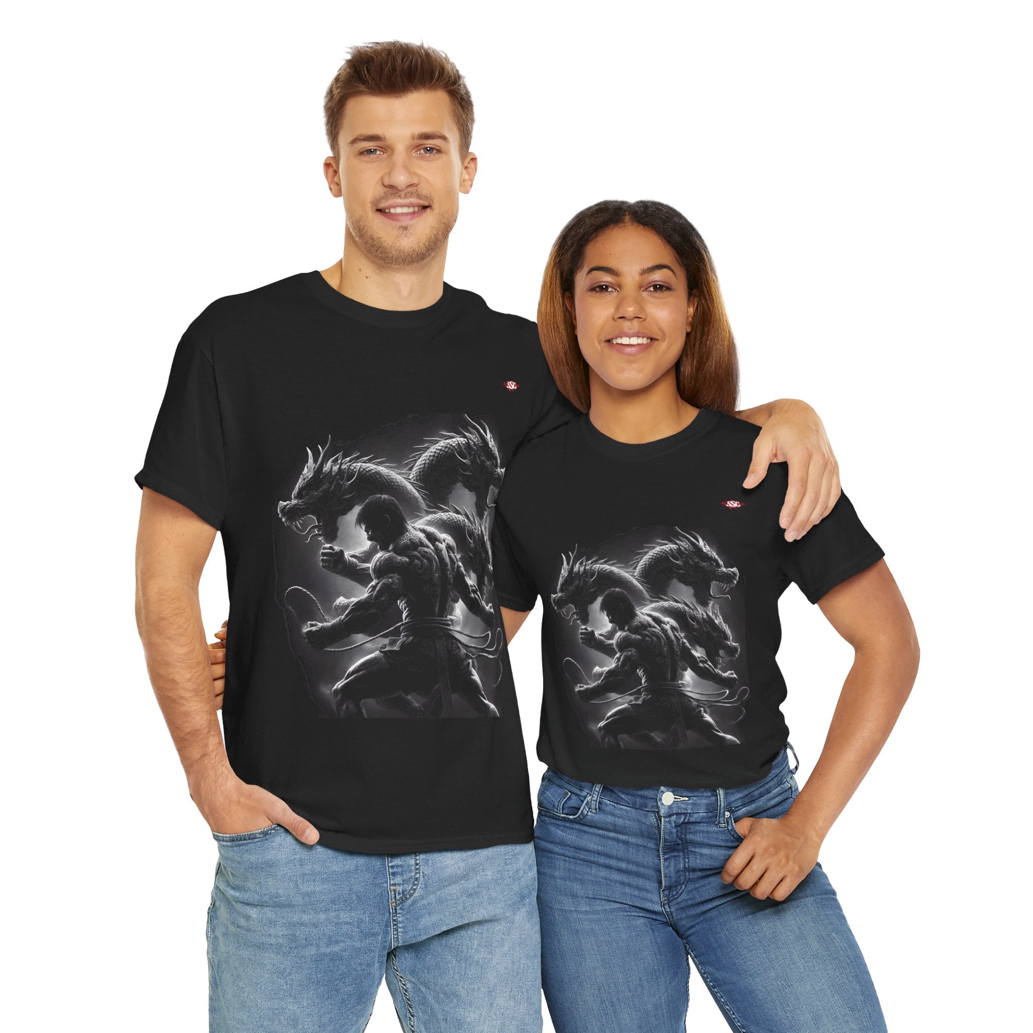 A006A T-shirt Muay Thaï "Guerrier dragon" pour adultes, homme ou femme, noir - Qualité Premium au Meilleur Prix