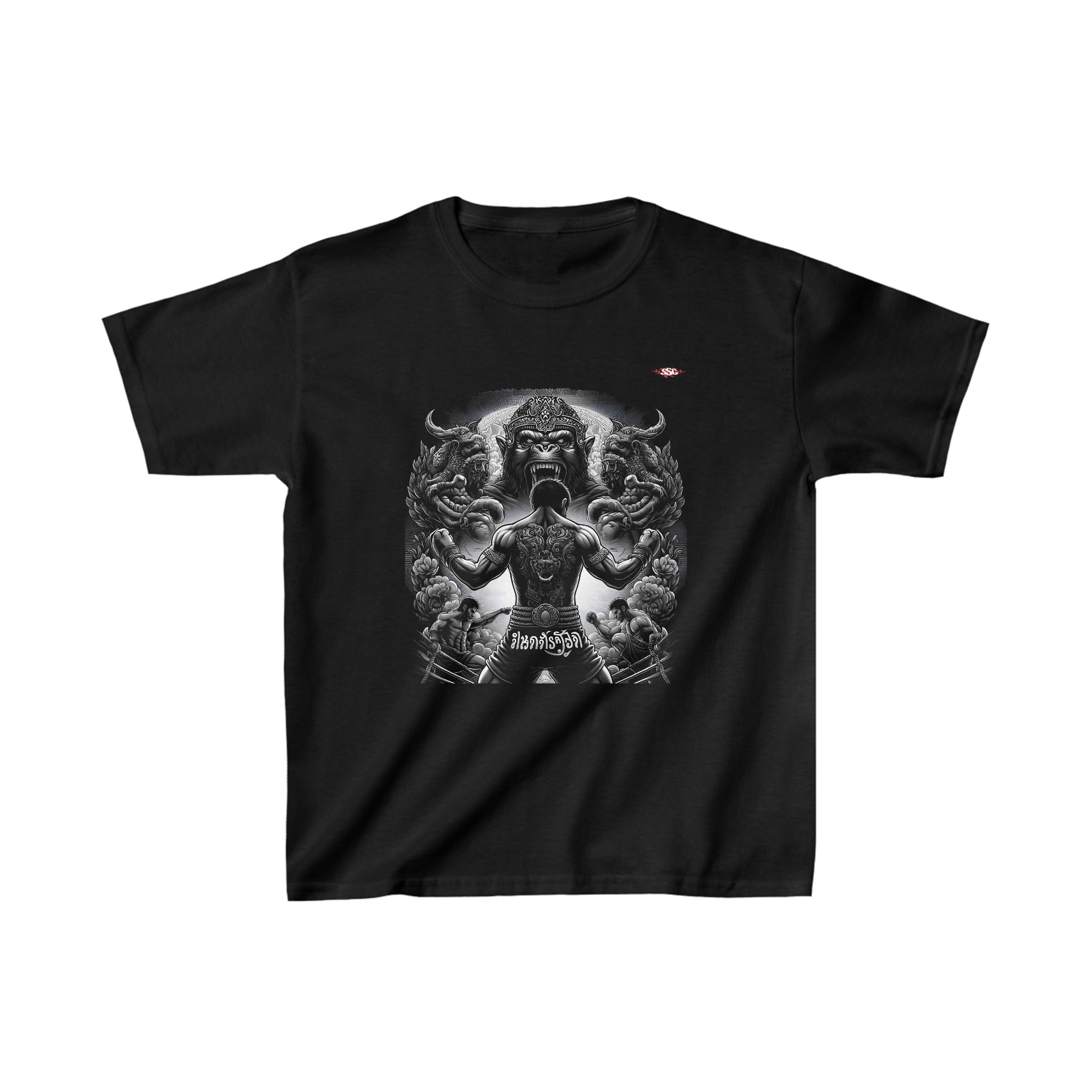 A007E T-shirt Muay Thaï "Hanuman boxing" pour adultes, homme ou femme, noir - Qualité Premium au Meilleur Prix