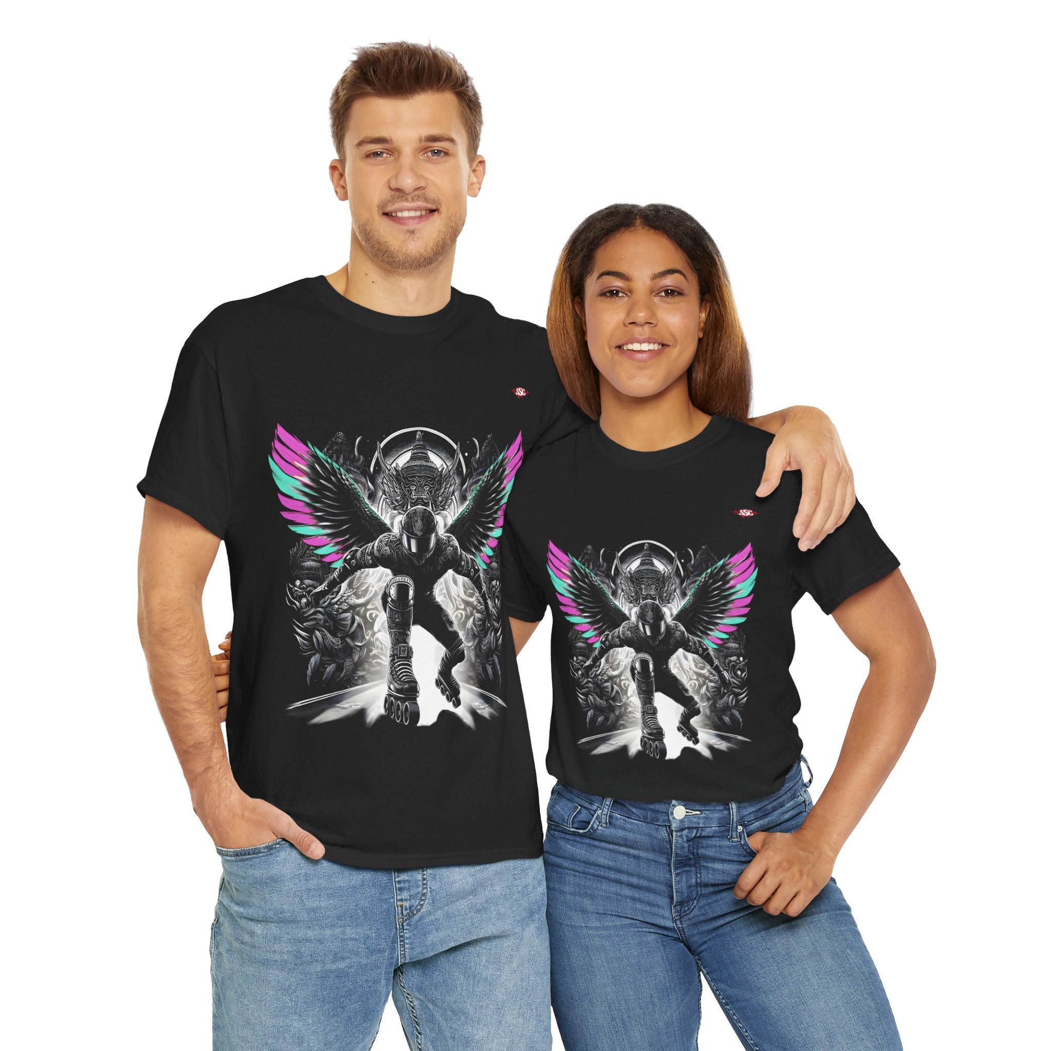 B010A T-shirt de Roller "Angel Demon" pour adultes, homme ou femme, Noir - Qualité Premium au Meilleur Prix