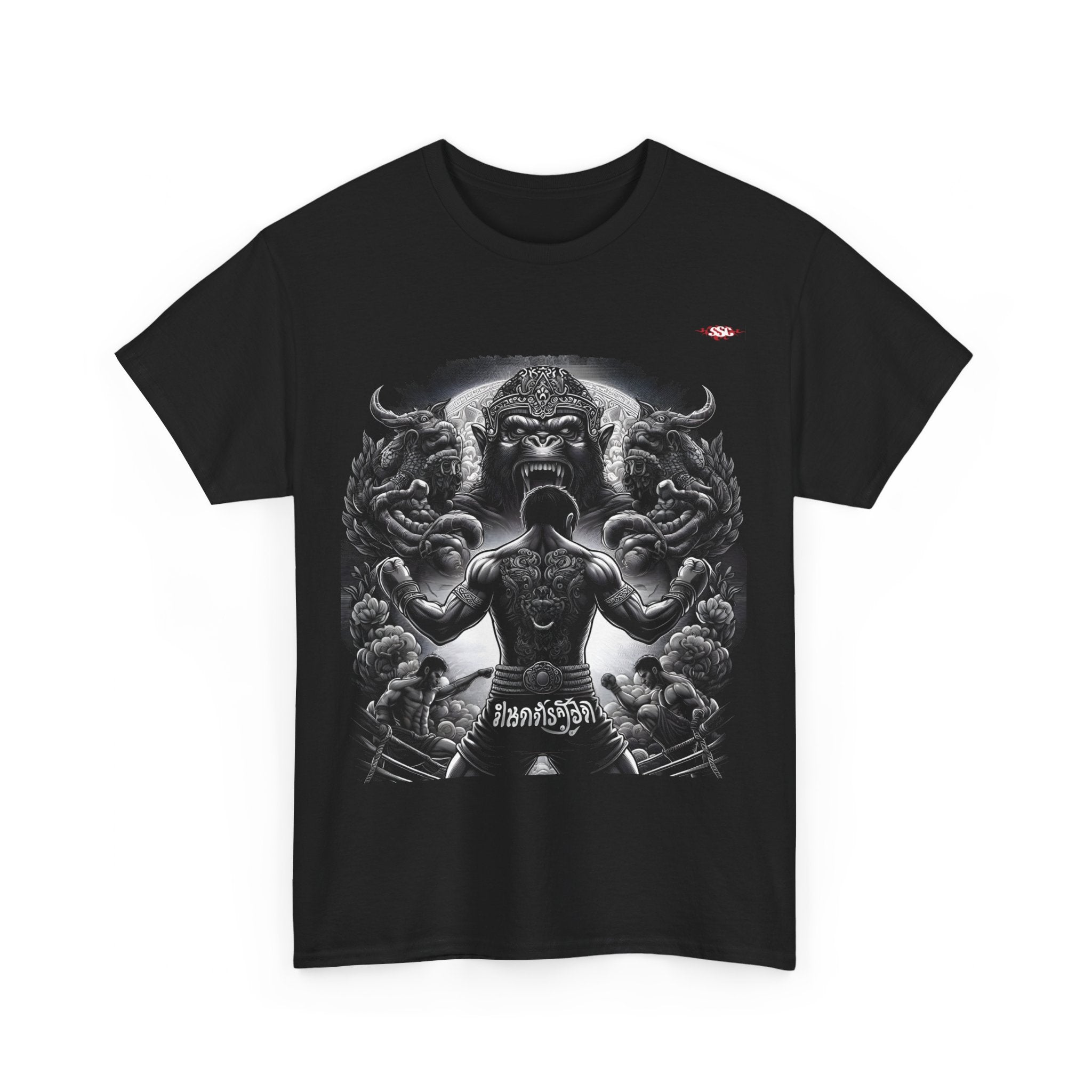 A007A T-shirt Muay Thaï "Hanuman boxing" pour adultes, homme ou femme, noir - Qualité Premium au Meilleur Prix